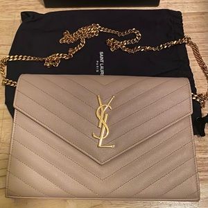 Saint Laurent MONOGRAM CHAIN WALLET IN GRAIN DE POUDRE EMBOSSED LEATHER
